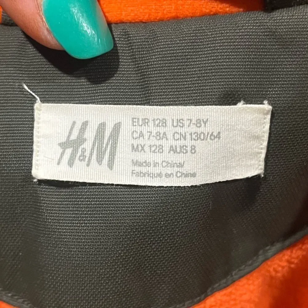H&M Boys Windbreaker Jacket Full-Zip Lined Zipper Pockets Black Orange Size 7-8Y